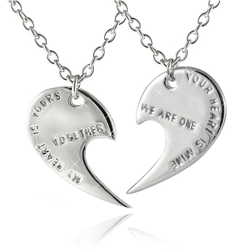 Sterling Silver Rhodium Plated Couples Half Heart “My Heart is Yours”, “Your Heart is Mine”