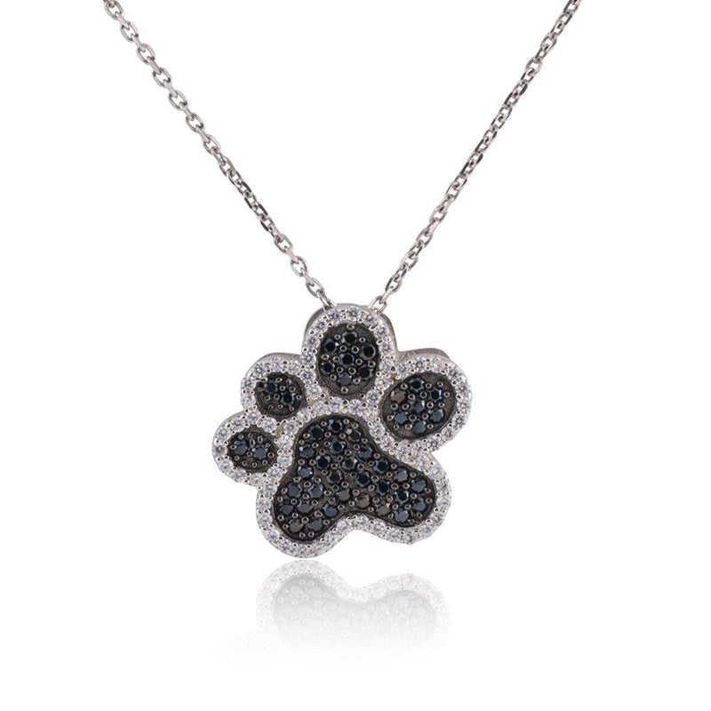 Black and White CZ Dog Paw Pendant