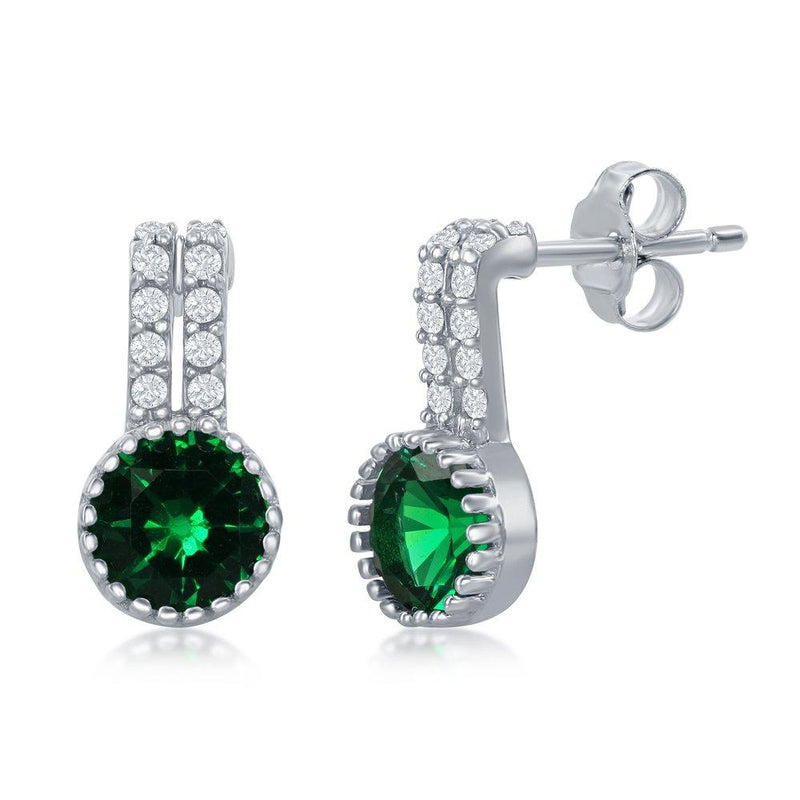 Round Emerald Double Bar Stud w- CZ S