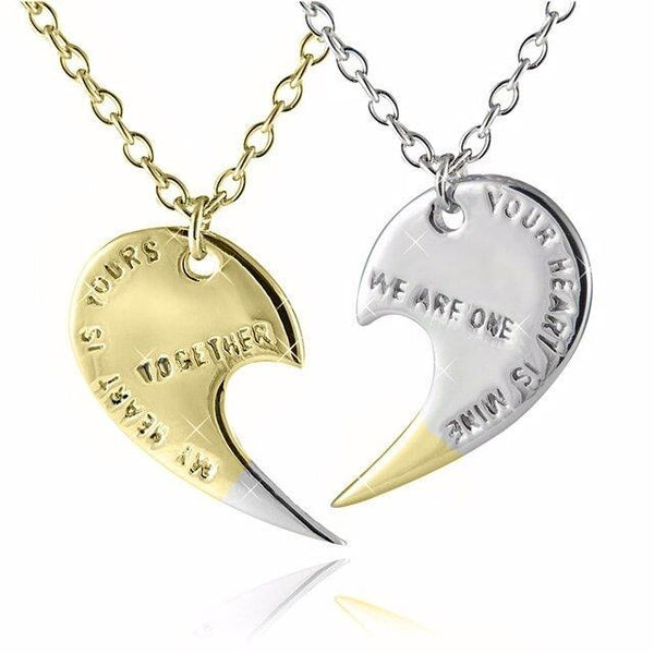 Sterling Silver Two Toned Plated Couples Heart Necklace “My Heart is Yours” , “Your Heart is Mine”