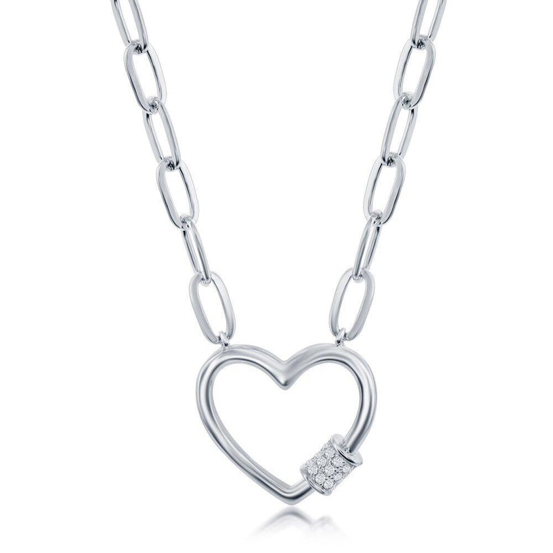 Sterling Silver Micro Pave CZ Rod Heart Necklace