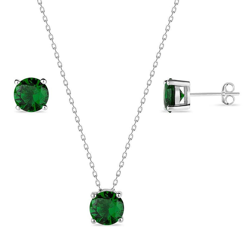 Round Emerald Necklace and Earrings 8mm