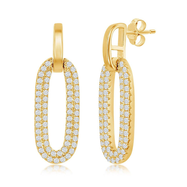 Oval Micro Pave CZ Door Knocker Earrings Gold Plated