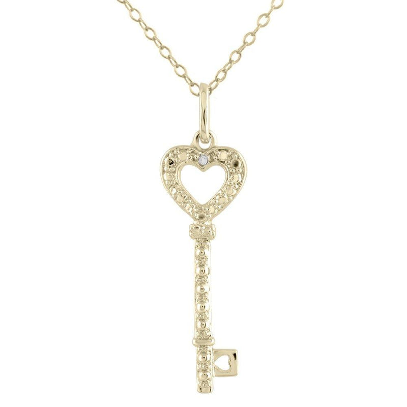 Sterling Silver Gold Plated Heart Key Pendant Necklace