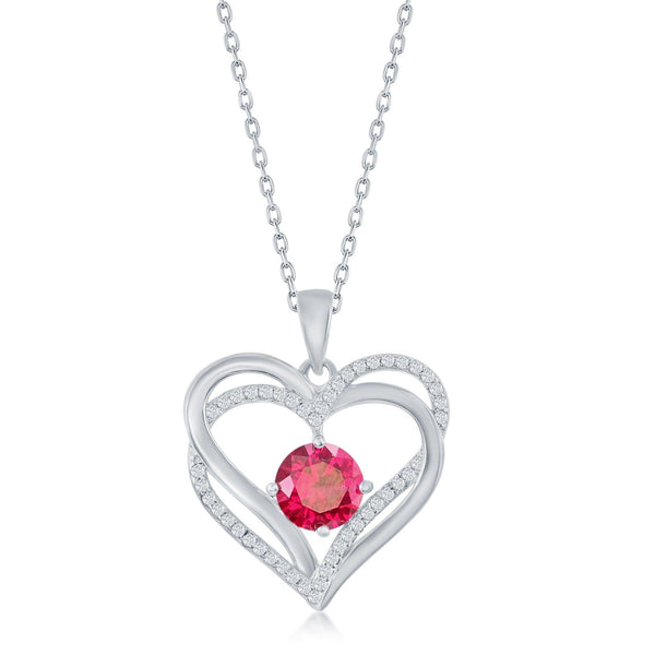 Double Heart Ruby Sterling Silver Necklace