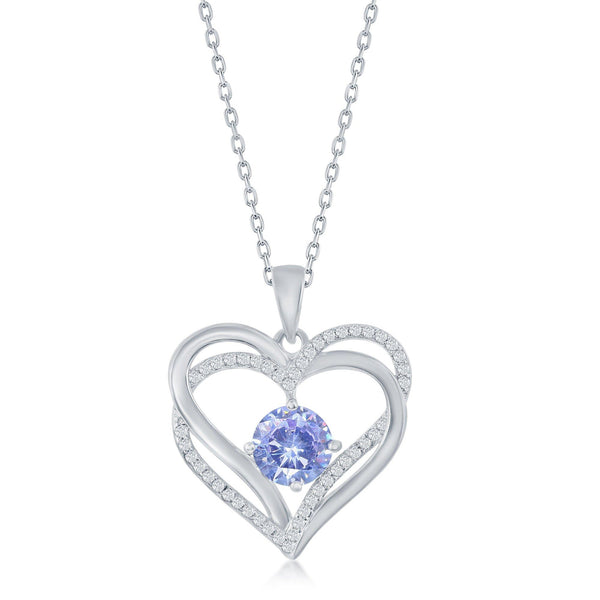 Double Heart Lavendar  Sterling Silver Necklace