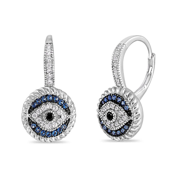 Evil Eye Earrings with Blue Sapphire and White Micro Pave CZ's