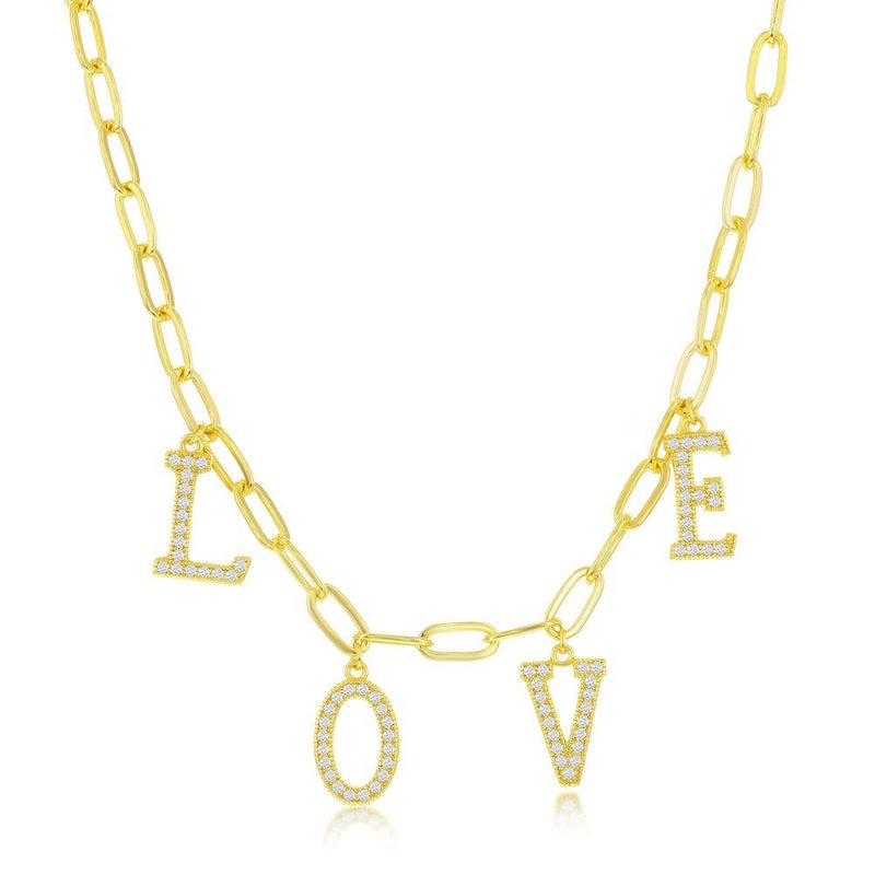 Love Paper Clip Necklace Gold Plated