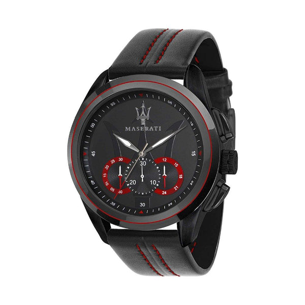 Men's Maserati Leather Watch with Black Face