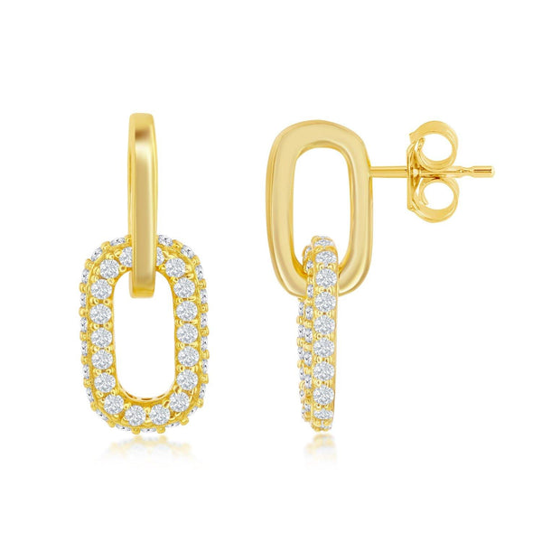 Micro Pave CZ Paperclip Earrings Gold Plated