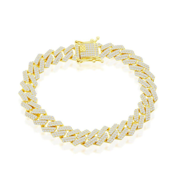 Sterling Silver 10mm Micro Pave Monaco Bracelet Gold Plated