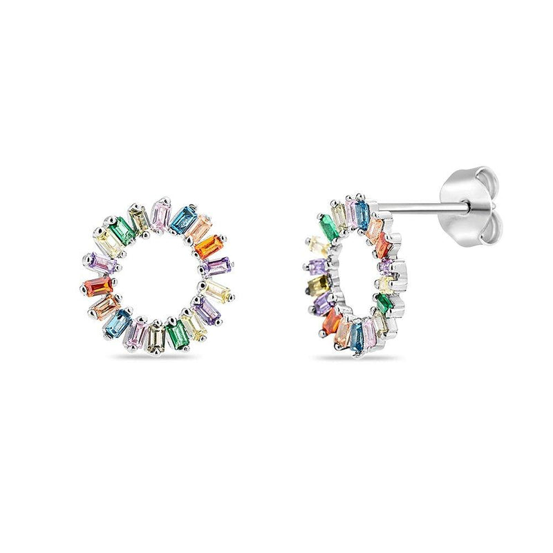 Open Circle Baguette CZ Stud Earrings