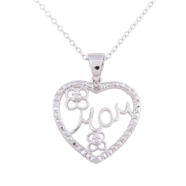 "MOM" Sterling Silver Rhodium Plated Heart Necklace