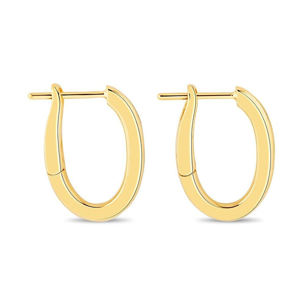 Oval Shape Spring Back Hoop Earrings Gold Plated 20mm