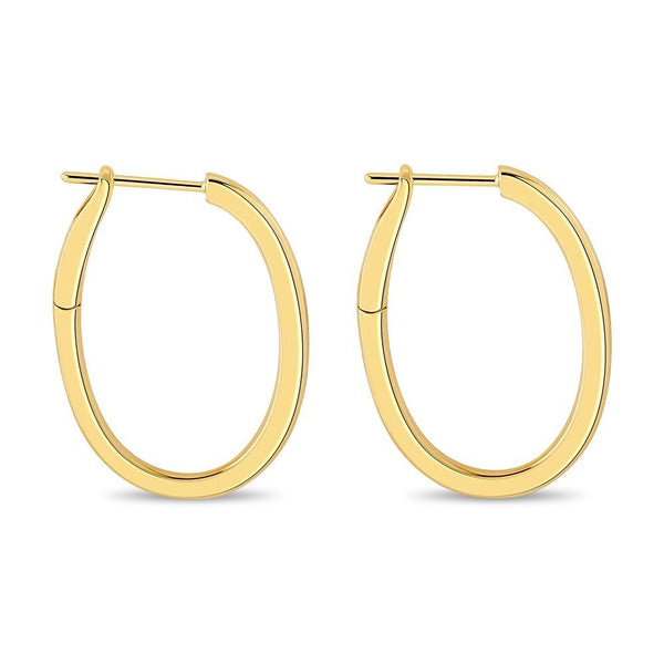 Oval Shape Spring Back Hoop Earrings 30mm Gold Plated