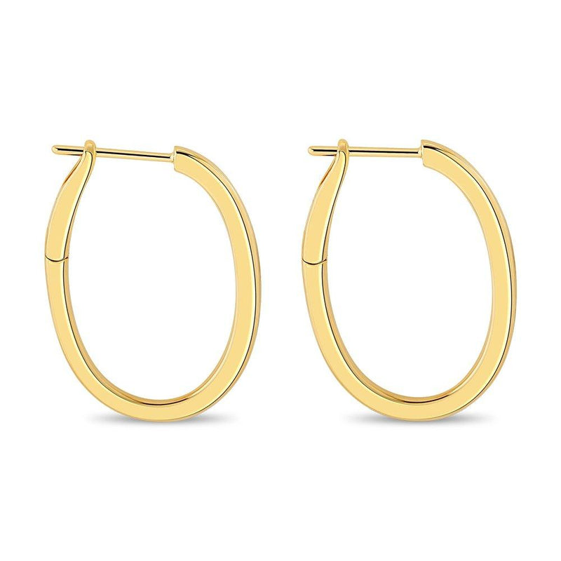 Oval Shape Spring Back Hoop Earrings 30mm Gold Plated