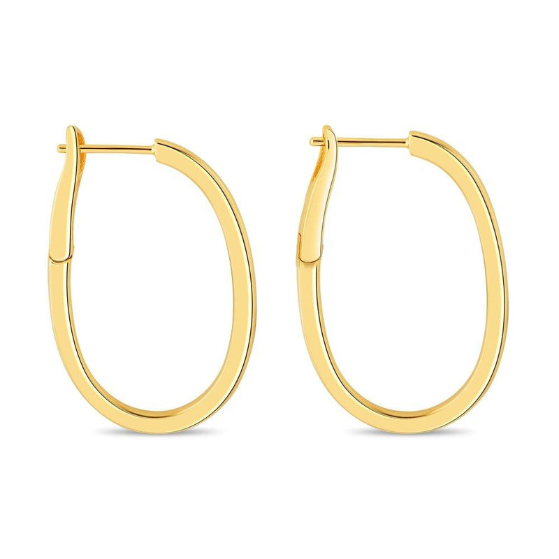 Oval Shape Spring Back Hoop Earrings Gold Plated