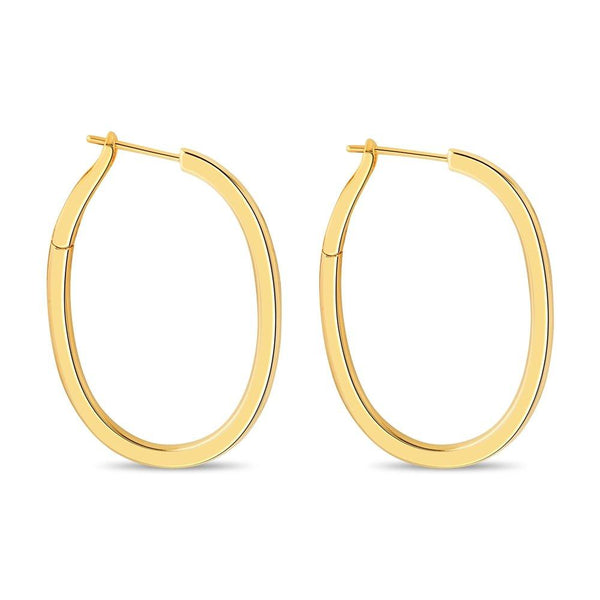 Oval Shape Spring Back Hoop Earrings Gold Plated 40mm