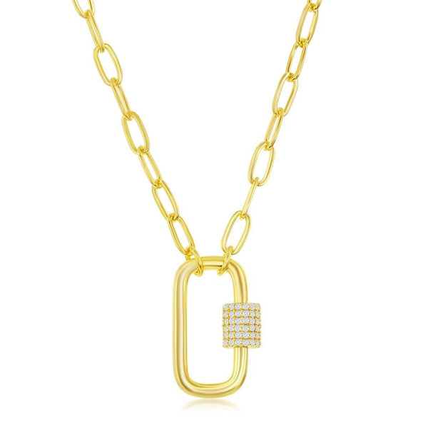 Sterling Silver Micro Pave Linked Paperclip Necklace