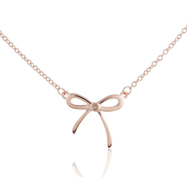 Sterling Silver Rose Gold Plated Bow Pendant Necklace