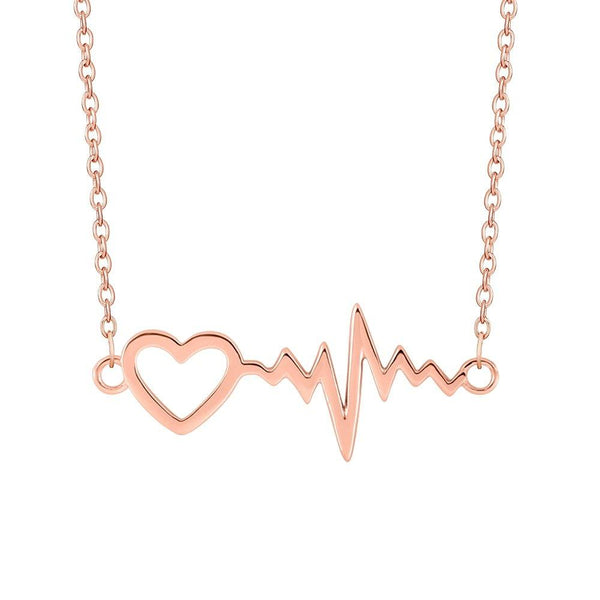 Sterling Silver Rose Gold Plated Heart Heartbeat Necklace