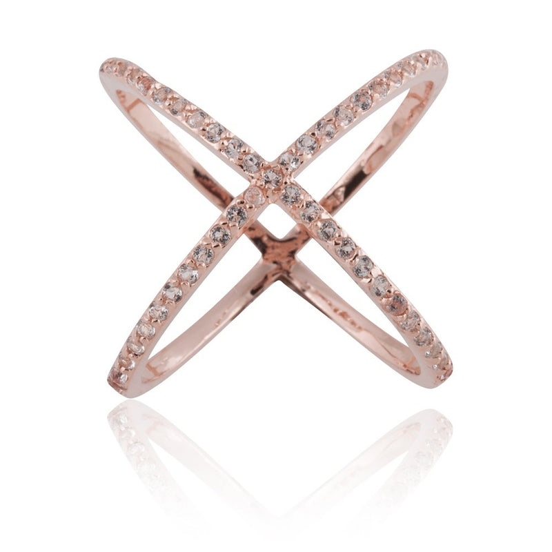 Sterling Silver Rose Gold Plated with CZ X Style Ring