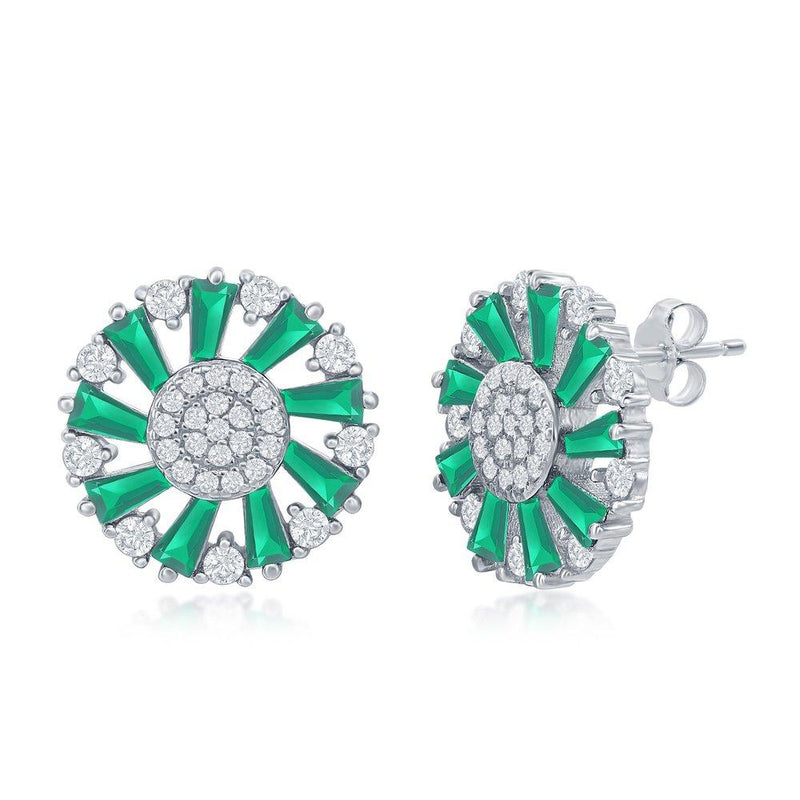 Sterling Silver Baguette CZ Emerald Earrings