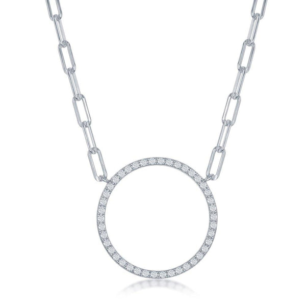 Sterling Silver CZ Circle of Life Paper Clip Necklace