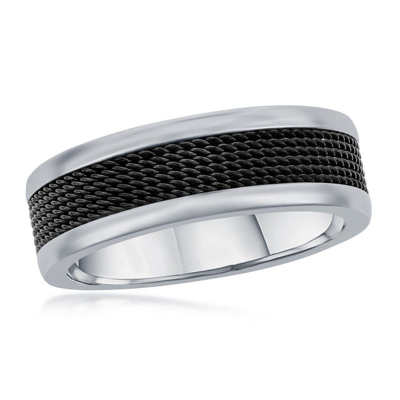 Men's Stainless Steel Black Mesh Ring