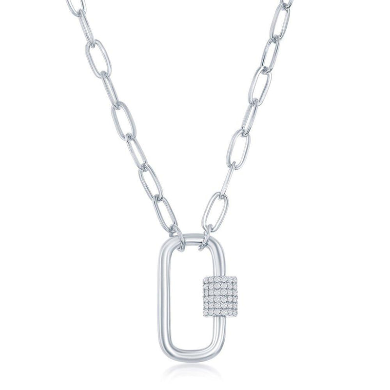 Sterling Silver Micro Pave Linked Paperclip Necklace