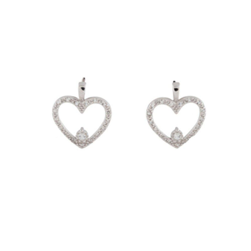 Sterling Silver White Topaz Open Heart Stud Earrings