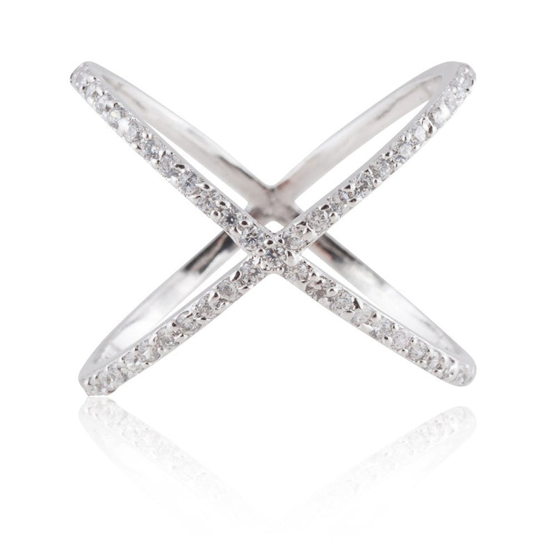 Sterling Silver with CZ X Style Ring