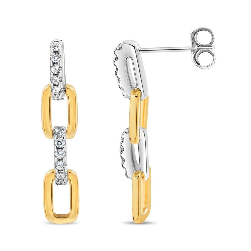 Two Tone CZ's Paperclip Earrings