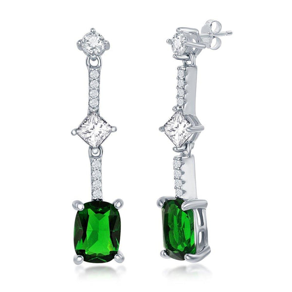 White Cushion- Cut CZ Earrings Emerald