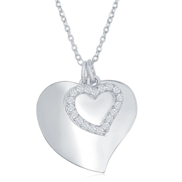 Shiny Heart with CZ Heart Necklace