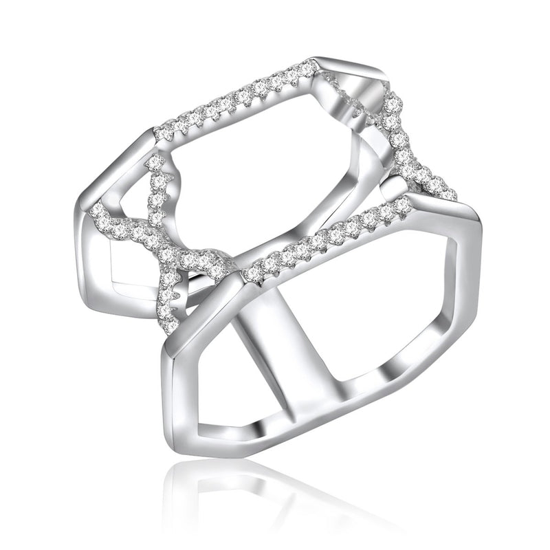 Sterling Silver CZ Double 'X' Square Ring