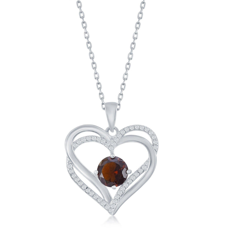 Garnet Heart Sterling Silver