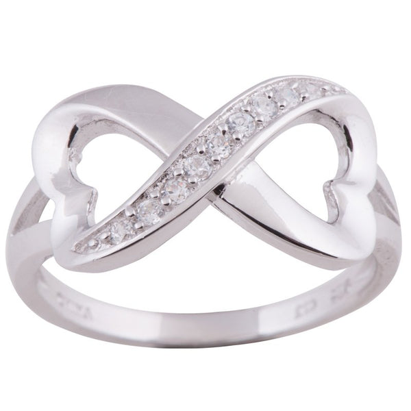 Sterling Silver Half CZ Heart Infinity Ring