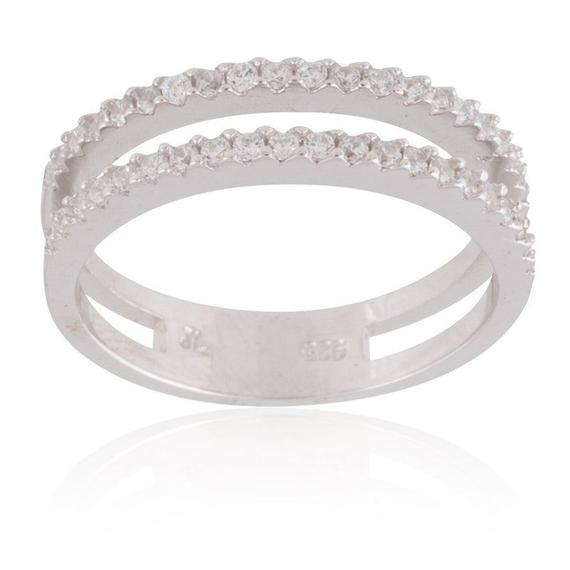 Sterling Silver Double Half Micro Pave CZ Band