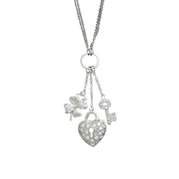 Heart  Clover and Key Charm Necklace