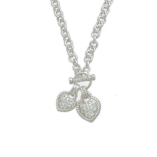 Sterling Silver Necklace W- Double CZ Heart