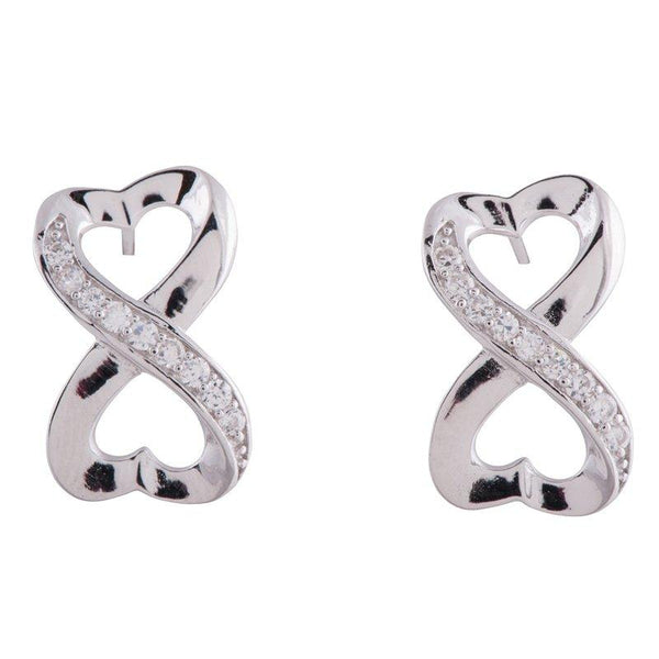 Half CZ Heart Infinity Stud Earrings