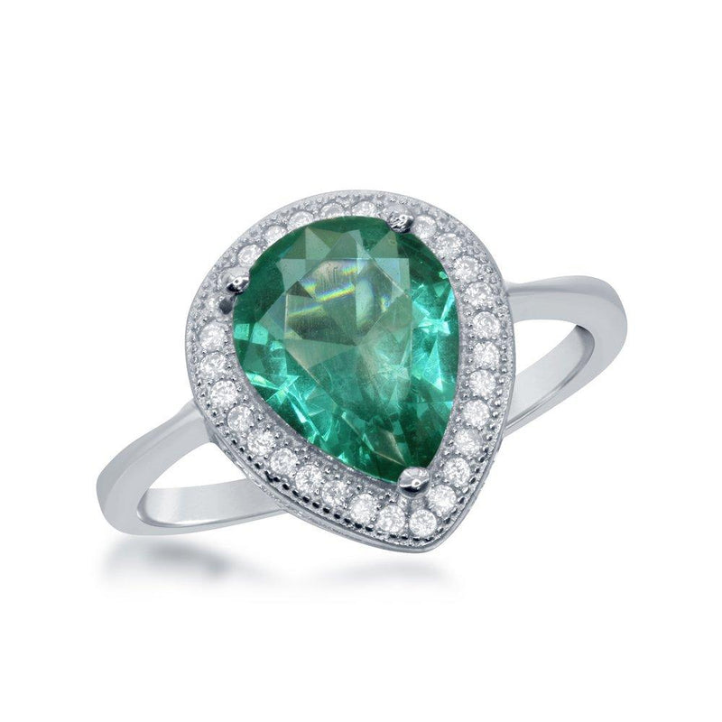 Pear Emerald CZ Ring