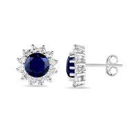 Round CZ Earrings in Sapphire