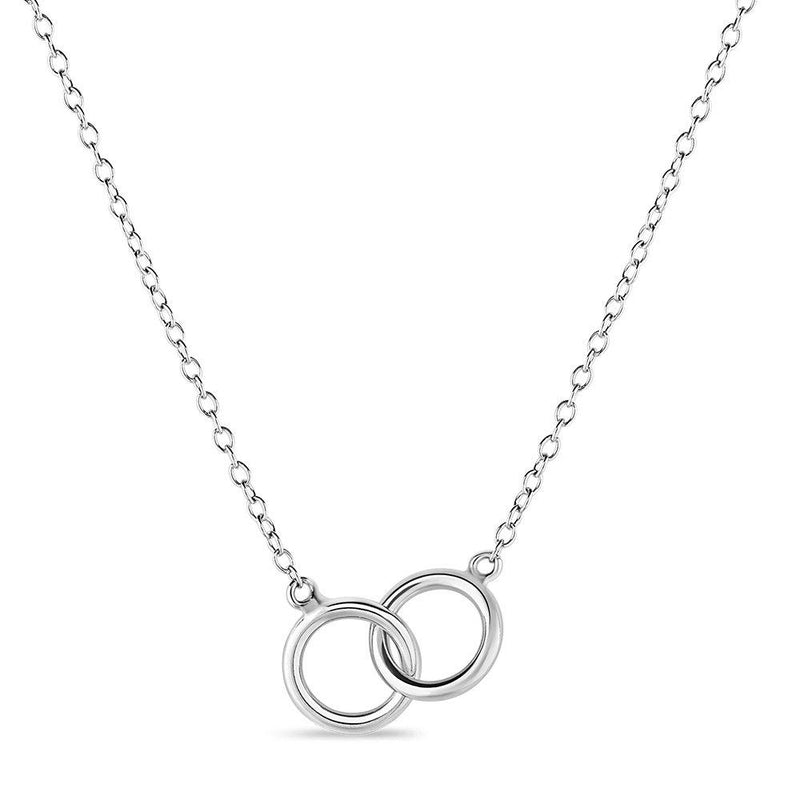 Sterling Silver Double Interlocked Rings Necklace