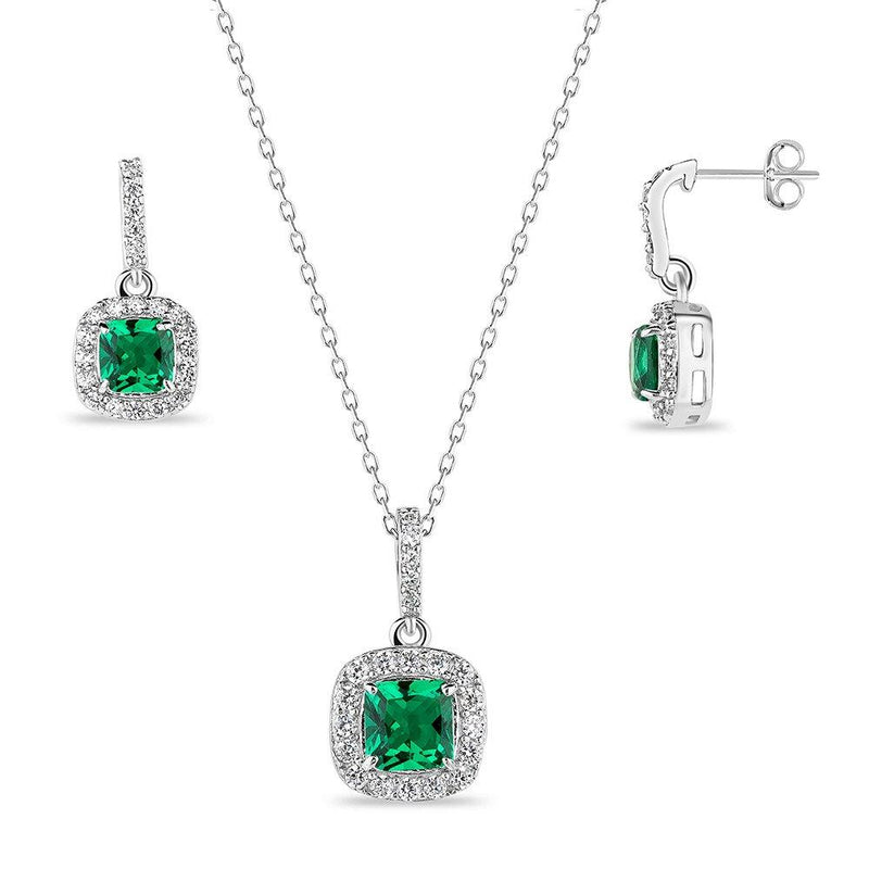 Square Emerald CZ Necklace and Earrings