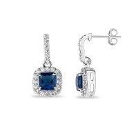 Blue Sapphire Square Earrings