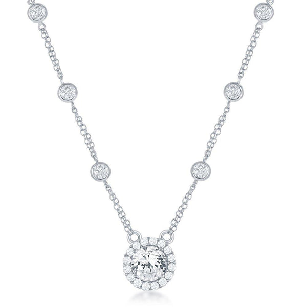 Sterling Silver Large Round CZ Necklace