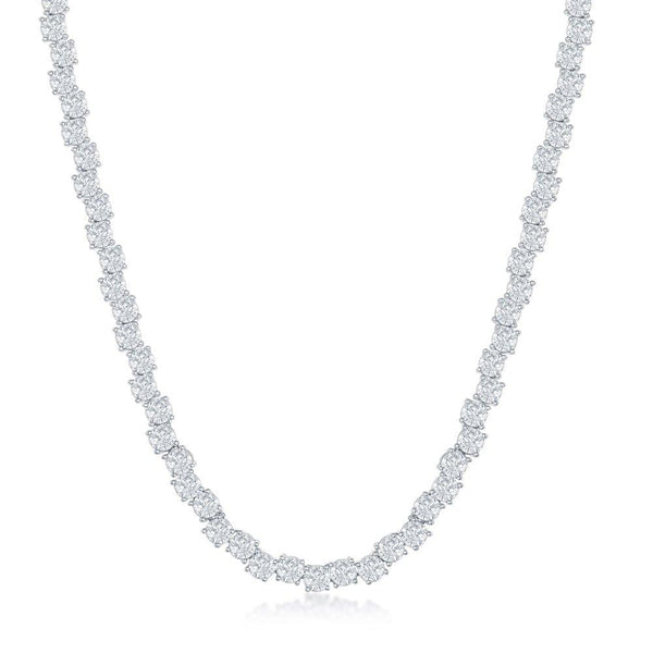 Sterling Silver Round Zig-Zag Tennis Necklace